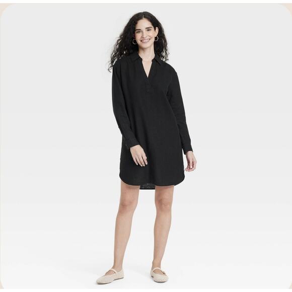 Universal Thread Women’s Long Sleeve Mini Shirtdress Black XS Linen Blend - Picture 1 of 4